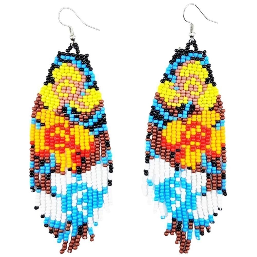 Flower Bohemian Seed Bead Tassel Dangling Statement French Wire Hook Earrings